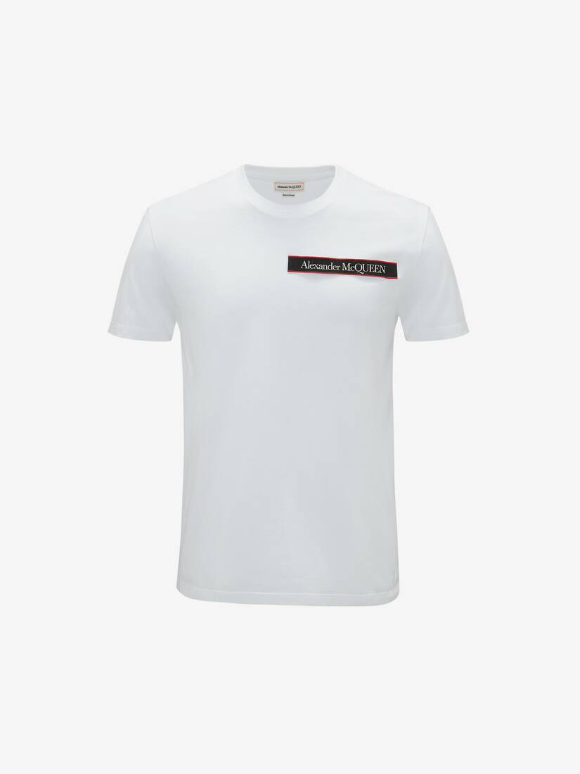 Camisetas Alexander McQueen Selvedge Logo Tape Detail Hombre - Blancos - Mexico 057-EOBPSU